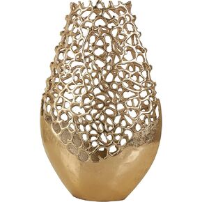 Deco 79 Aluminum Metal Decorative Vase Rounded Centerpiece Vase with Freeform Open Lattice Work, Vase for Home Decoration 13" x 6" x 21", Gold