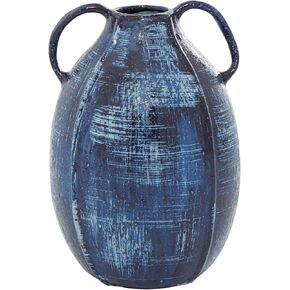 Deco 79 Ceramic Decorative Vase Centerpiece Vase with Handles, Flower Vase for Home Decoration 6" x 6" x 9", Blue