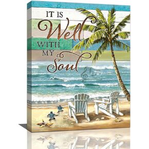 Beach Coastal Bathroom Wall Art Motivational Ocean Wall Decor Nautical Pictures Canvas Prints Painting Beach Decorations Framed Artwork for Bathroom Living Room Bedroom 12"x16"