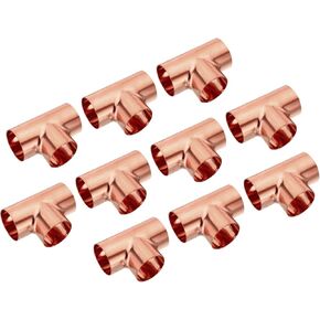 MECCANIXITY Tee Copper Fitting 3 Way Welding Joint 1/4 Inch ID for HVAC Air Conditioner, Pack of 5