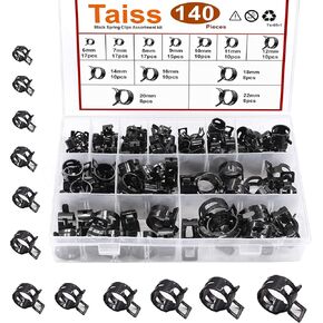 Taiss 121PCS 6-22mm Black Spring Band Hose Clamp Assortment Kits with Swivel Flat Hose Clamp Plier.Low Pressure Air Clip Strap Clamp for Hose Fuel Silicone Vacuum Hose Clamp