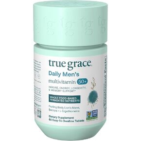 True Grace Daily Men’s Multivitamin 50+ - 120 Easy-to-Swallow Tablets - Immune, Energy, Longevity & Memory Support - Gluten Free, Soy Free, Vegan - 60 Servings