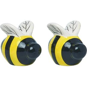 Transpac Bumble Bee Salt and Pepper Shaker Set of 2 in Ceramic with Gloss Finish of Black, Yellow and White