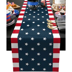 Independence Day 4th of July Table Runner Dresser Scarves,Linen Burlap Table Runners Cloth for Dinner Holiday Party, Kitchen Decor Patriotic American Flag 13x120inch in Saudi Arabia