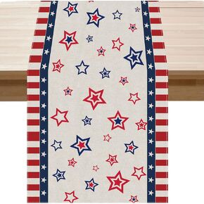 4th of July Table Runner Memorial Day Independence Day Stripe Stars Patriotic America Table Decoration Home Kitchen Dining Indoor Holiday Farmhouse Decor 13x108 Inch