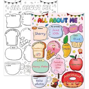 WaaHome 12''x17'' All About Me Poster for Kids Students Classroom, 12pcs Ready to Decorate and Fill in Classroom All About Me Posters for Back to School Kindergarten Elementary Teacher Supplies
