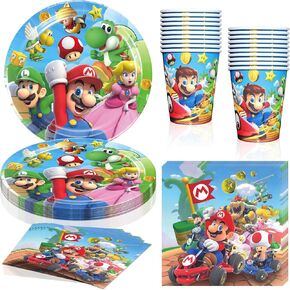 60 قطعة من مجموعات أدوات مائدة ماريو، تتضمن لوازم حفلات أعياد ميلاد ماريو 20 قطعة من الأطباق الورقية مقاس 9 بوصات، و20 قطعة منديل، و20 قطعة من الأكواب الورقية لديكورات حفلات ماريو in Kuwait