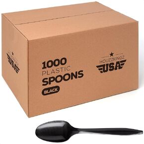 1000 Plastic Spoons Black Medium Weight | Plastic Cutlery Disposable Teaspoons Utensils | Bulk Durable Plasticware Cutlery | Great For Celebrations, Parties, Travels, Events, And Everyday Use