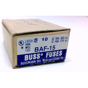 Cooper Bussmann Baf-15 - Pack of 10 - Fuse, 250Vac, 750A, 125Vdc, 10Ka Baf-15 - Pack of 10 -