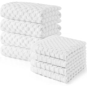 Fintale 100% Cotton Kitchen Towels and Dishcloths Set, 12 x 12 & 15 x 25 Inches, Set of 8 Bulk Super Soft and Absorbent Terry Cloth Dish Towels, Quick Drying Hand Towels with Hanging Loop, Dark Grey