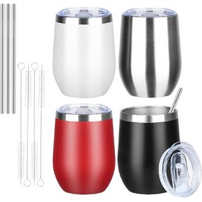 MEZMUT 12 Oz Insulated Wine Tumbler with Lid Double Wall Vacuum Stainless Steel Wine Glass Coffee Mug Insulated Tumbler Cup for Champaign, Cocktail, Beer (Black, 1 Pack)