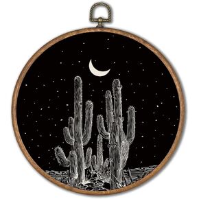 KSDUT Western Wall Decor Art - Black Cactus Boho Textile Wall Art Canvas Frame Hanging Prints, Vintage Southwestern Desert Round Wall Art Decor for Home College Dorm Decor, Eclectic Wall Decor 8"x8" in Kuwait