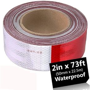 Acrux7 Reflective Safety Tape, 2 Inch x73ft DOT-C2 Retroreflective Sheeting Pattern Alternating White and Red Color Segments, Reflective Tape for Truck, Garage Door, Parking Lot, Driveway