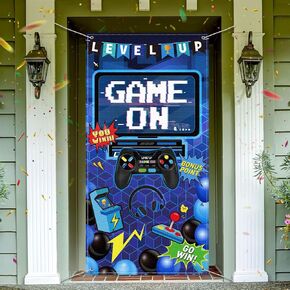 Video Game Party Decoration Video Gaming Photo Backdrop Background Birthday Photo Banner Gamer Room Decor for Game Fans Video Gamer Party Decoration Supplies, 70.9 x 43.3 Inch