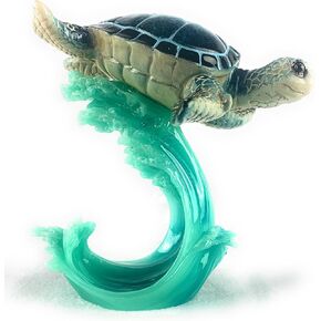 Ain’t It Nice Sea Turtle Statue On Wave Marine Coastal Ocean Beach Decor Sea Turtle Gifts Figurine Beach Room for Home and Office Collectible Sculpture, Blue 6.5(L) 5(W) 6.5(H) Inches