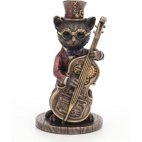 Veronese Design 5 1/4 Inch Tall Steampunk Cat Funky Fresh Jazz Bass Musician Resin Animal Figurine Bronze Finish