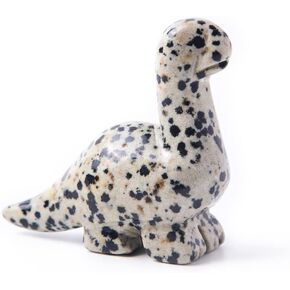 مجموعة تمثال ديناصور كريستالي منحوت يدويًا من الأحجار الكريمة مع صندوق هدايا (Dalmatian Jasoer)