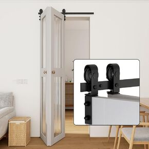 48" Bi-Folding Sliding Barn Door Hardware Kit for 4 Doors, Low Ceiling Lite Version Roller for Smooth Sliding, Fit Four 11" Bifold Doors, Space-Saving Folding Solution (No Door Included)
