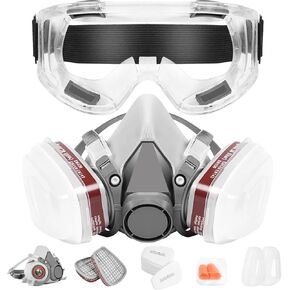 Respirator Mask with Filters, Reusable Half Face Gas Mask with Safety Glasses, Half Face Paint Mask, for Painting, Welding, Woodworking, Polishing, Organic Vapors, Sanding and Other Work Protection.