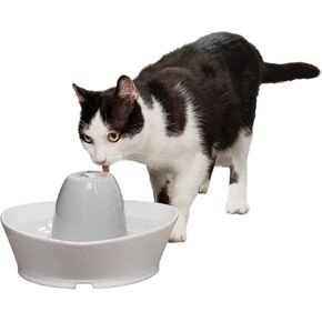 PetSafe Drinkwell Ceramic Pet Water Fountain - Quiet Automatic 70oz Dispenser for Cats & Dogs with Filters - Dishwasher Safe Square Design