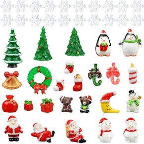 Christmas Miniature Ornaments, 45 Pcs Resin Fairy Garden Christmas Accessories, DIY Mini Snow Globe Figurines Crafts for Christmas Party