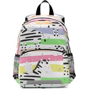 Color Striped Zebra 13inch Kids Backpack Kindergarten Schoolbag Preschool for Toddler boys girls Backpack with Chest Strap