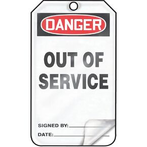 Accuform MDT246LTP HS-Laminate Safety Tag, Legend "Danger Out of Service", 5.75" Length x 3.25" Width x 0.024" Thickness, Red/Black on White (Pack of 25)