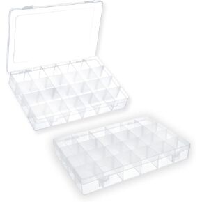 2 Pack Plastic Small Crafts Storage Boxes with Adjustable Dividers (15 Grid)