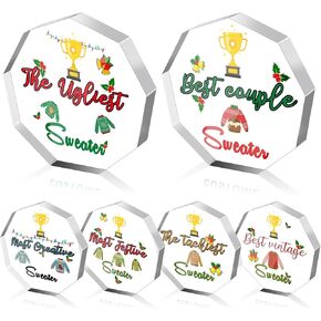 6 Pieces Ugly Christmas Sweater Acrylic Trophy Award Christmas Party Trophies Ugly Sweater Party Game Favors for Adults Christmas Costume Contest Awards Medals for Adults Kids Contest Party