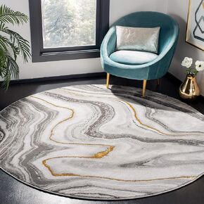 SAFAVIEH Craft Collection Area Rug - 9' Round, Grey & Gold, Modern Abstract Design, Non-Shedding & Easy Care, Ideal for High Traffic Areas in Living Room, Bedroom (CFT819F)