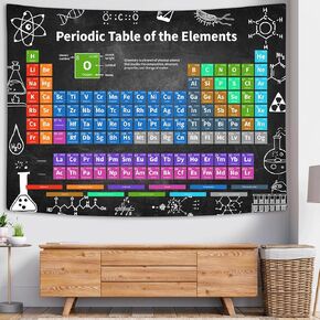 Jimuzi Periodic Table of Elements Tapestry Science Chemistry Poster Tapestries for Teacher, Students, Educational Classroom Tapestry Wall Hanging for Bedroom Dorm Living Room 60 × 51Inch