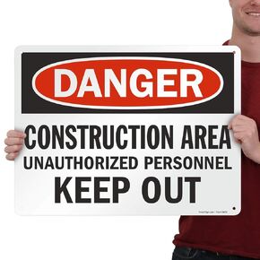 SmartSign "Danger - Construction Area, Unauthorized Personnel Keep Out" Sign | 18" x 24" Aluminum