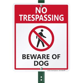 SmartSign "No Trespassing - Beware Of Dog" LawnBoss® Sign | 10" x 12" Aluminum Sign With 3' Stake