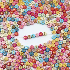 Melius Acrylic Flat Round Letter Beads, 800Pcs 4x7mm A-Z Letter Beads for Jewelry Making, DIY Necklaces, Key Chains, Bracelets (Colorful Gold)