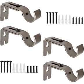 2Pcs Adjustable Curtain Rod Brackets, Metal Curtain Rod Holders Heavy Duty Window Curtain Rod Support Hanger Window Hardware for 1 Inch Rod (Silver)