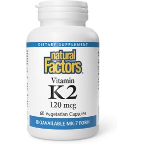 Natural Factors, Vitamin K2 120 mcg, Supports Bone and Vascular Health, 60 Capsules