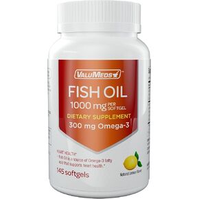 ValuMeds Fish Oil 1000 mg Omega-3 300 mg Supplement 145 Softgels | Natural Lemon Flavor | Heart, Brain & Joint Health Support