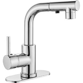 Bathroom Faucets with Pull Down Sprayer Brushed Nickel Bar Sink Faucets Deck Mount Single Handle 1 Hole Kitchen Faucet Three Water Flow Modes with Rotating Spout Laundry Utility RV Faucet