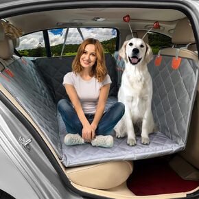 Dufominc Dog Car Seat Cover for Back Seat Hard Bottom - Waterproof Dog Car Hammock Backseat Cover Extender for Dogs Non Inflatable Car Travel Bed Mattress for Car SUV Truck Camping - Grey