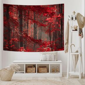 JAWO Natural Landscape Decor Tapestry Wall Hanging, Autumn Fall Maple Forest with Red Leaves, Polyester Fabric Wall Tapestry for Home Living Room Bedroom Dorm Decor 80W X 60L Inches00
