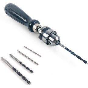QWORK Pin Vise Hand Drill Bits, Micro Mini Twist Drill Bits Set, Ideal for Woodworking Precision DIY Model Jewelry Walnut Amber Beads Plastic with Chuck Key & Twist Drill Bits