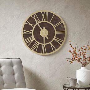 Madison Park Mason Large Wall Clock for Living Room Décor, 23.6 Inch Round Metal Fir Wood Frame, Quartz Battery Operated, Farmhouse Cottage Country Home, Bed, Bath, Rustic Kitchen - Natural/Grey