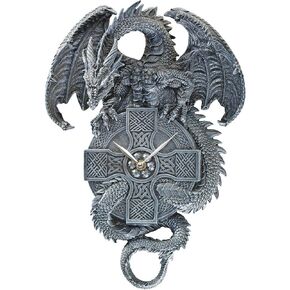 Design Toscano The Celtic Timekeeper Sculptural Dragon Wall Clock, Greystone