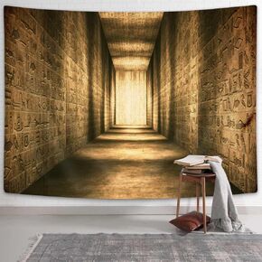 Golden Ancient Egyptian Tapestry, Vintage Historical Egypt Corridor Tapestry Wall Hanging Egyptian Mural Tapestries Bedroom Living Room Dorm Decor, 60x40