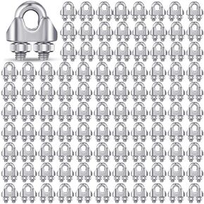 Blulu 100 Pcs 1/8 Inches M3 Stainless Steel Cable Wire Rope Clip Large U Bolt Saddle Guy Fastener 304 Stainless Steel Fastener Cable Wire Rope Clamps, Connect 2 Layers of Wire to Form a Loop