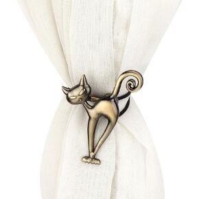1Pc Metal Magnetic Curtain Tiebacks, Cute Animal Cat Decorative Holder Convenient Drape Tie Backs for Draperies, Curtain Buckle Curtain Clip Bedroom Drapery Holder(Red Bronze)