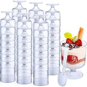 Nuogo 100 Pack 5 oz Clear Plastic Dessert Cups with Spoons Mini Yogurt Parfait Cups Disposable Appetizer Cup for Mousse Dessert Puddings Ice Cream