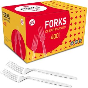 Plastic Forks Heavy Duty, Disposable Forks for Party Supply, Clear, 400 Count