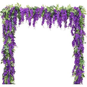 Wisteria Artificial Flowers Garland, 2Pcs Total 14.4ft Silk Faux Wisteria Vine Kit, Hanging Flower Plant for House Outdoor Garden Ceremony Outside Wedding Arch Floral Decor (2, White)