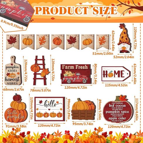 Thyle 15 Pcs Fall Tiered Tray Decor Pumpkin Maple Leaf Tray Decor Farmhouse Fall Decor for Home Fall Wooden Block Signs Autumn Thanksgiving Truck Table Decor in Saudi Arabia
